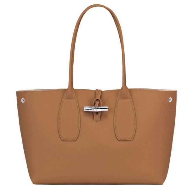 Women's Longchamp Roseau Shoulder Bags Beige | 95PAOSKIB