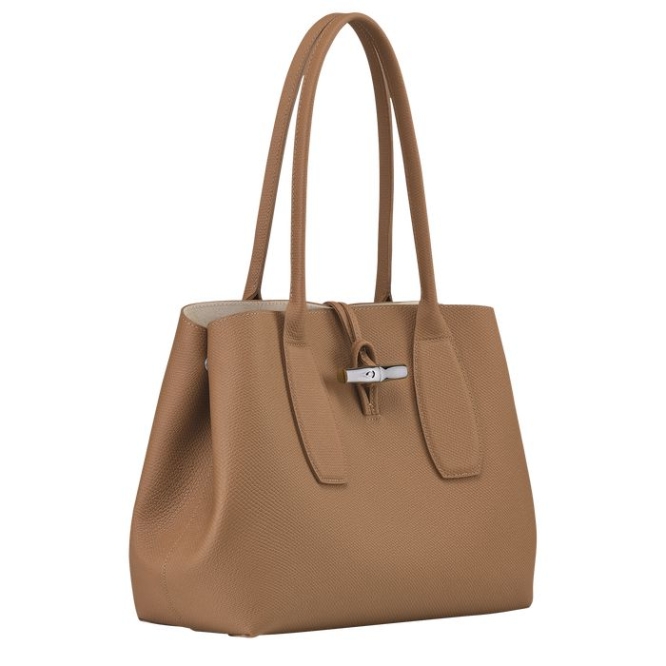 Women's Longchamp Roseau Shoulder Bags Beige | 95PAOSKIB