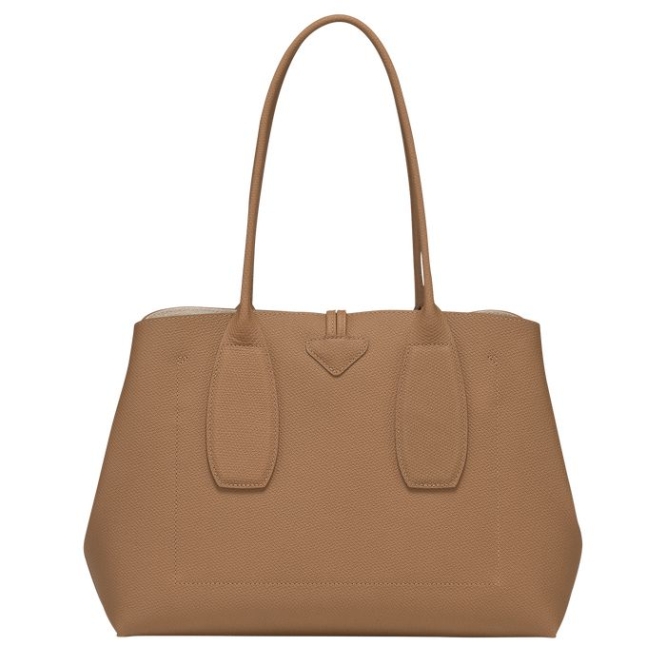 Women's Longchamp Roseau Shoulder Bags Beige | 95PAOSKIB