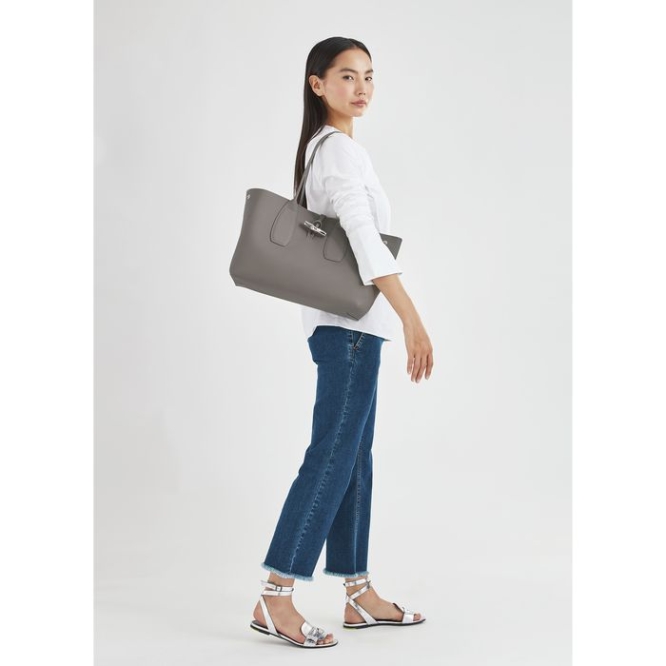 Women's Longchamp Roseau Shoulder Bags Grey | 54SCJEKVZ