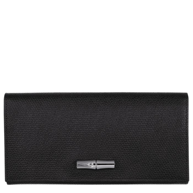 Women\'s Longchamp Roseau Wallets Black | 48IQJEFAC