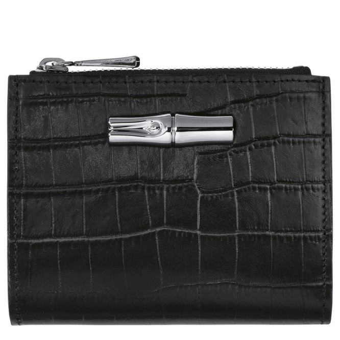 Women\'s Longchamp Roseau Wallets Black | 75EDGWAUQ