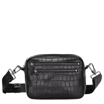 Men's Longchamp Croco Block Crossbody Bags Black | 53JVNFRBW