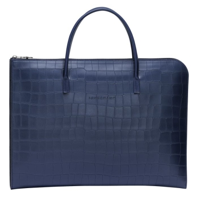 Men's Longchamp Croco Block S Document Holders Navy | 94NZKPSLA