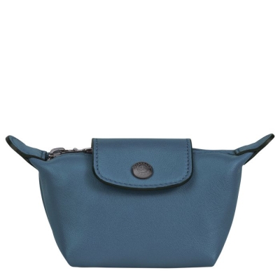 Men's Longchamp Le Pliage Cuir Cardholders & Coin Purses Blue | 73HLCRMXZ