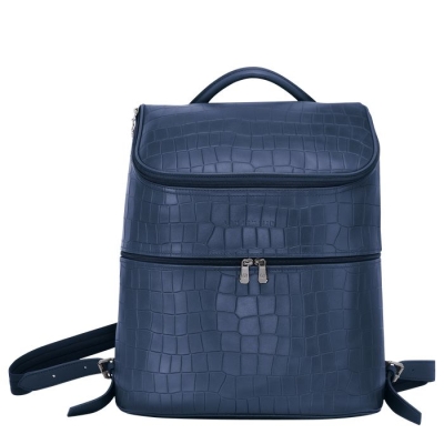 Women's Longchamp Croco Block Backpacks Navy | 68JQCILUF