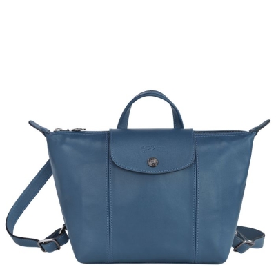 Women's Longchamp Le Pliage Cuir Backpacks Blue | 03FJEBLKU