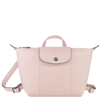 Women's Longchamp Le Pliage Cuir Backpacks Pink | 03WKSRIBL