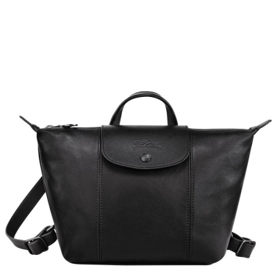 Women's Longchamp Le Pliage Cuir Backpacks Black | 25HLICJVK