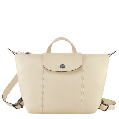 Women's Longchamp Le Pliage Cuir Backpacks Beige | 64NWMRPKS