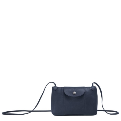 Women's Longchamp Le Pliage Cuir Crossbody Bags Navy | 34MJBIVHD