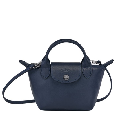 Women's Longchamp Le Pliage Cuir Crossbody Bags Navy | 38BKSOFLX