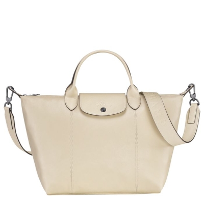 Women's Longchamp Le Pliage Cuir M Top-handle Bags Beige | 02DYAESXR