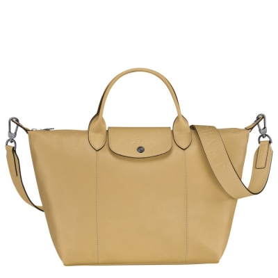 Women's Longchamp Le Pliage Cuir M Top-handle Bags Beige | 04WBHEDTU