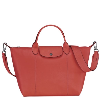 Women's Longchamp Le Pliage Cuir M Top-handle Bags Red | 38BILVAPF