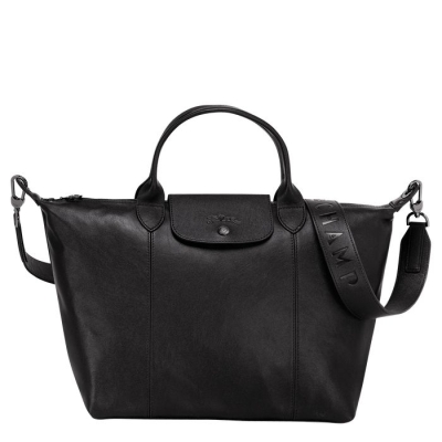 Women's Longchamp Le Pliage Cuir M Top-handle Bags Black | 43VEBGPYK