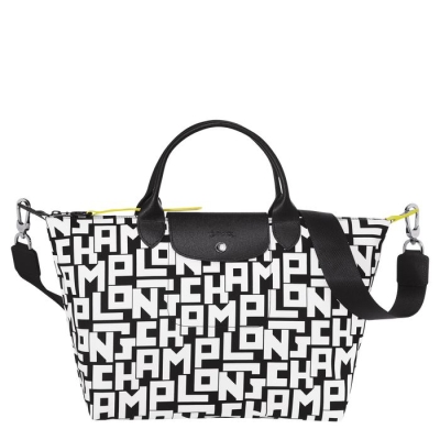 Women's Longchamp Le Pliage Lgp M Top-handle Bags Black White | 94LAVWSFO