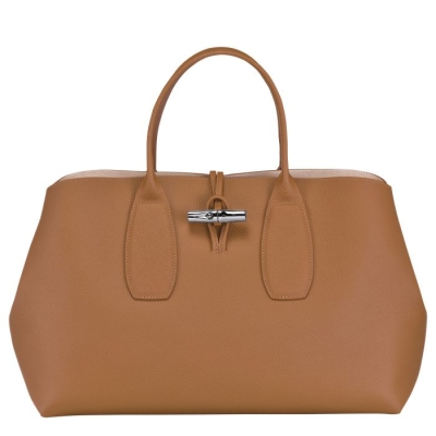 Women's Longchamp Roseau L Top-handle Bags Beige | 14LUEQKRF