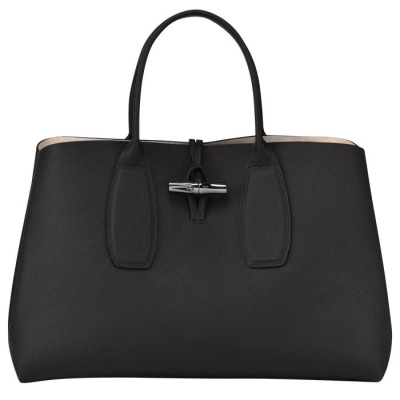 Women's Longchamp Roseau L Top-handle Bags Black | 64ZVXLFMC