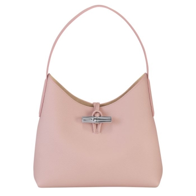 Women's Longchamp Roseau M Shoulder Bags Light Pink | 56EXOVZRT