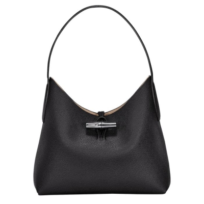 Women's Longchamp Roseau M Shoulder Bags Black | 94UMQFSRZ