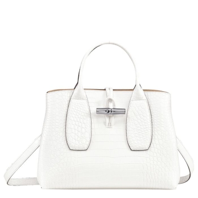 Women's Longchamp Roseau M Top-handle Bags White | 34IVLRYOX