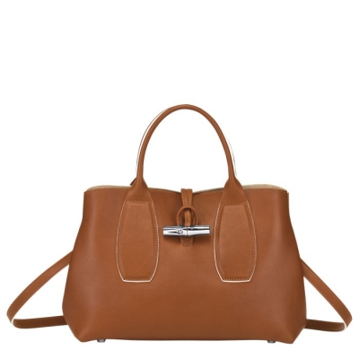 Women's Longchamp Roseau M Top-handle Bags Brown | 40NDPLFQR