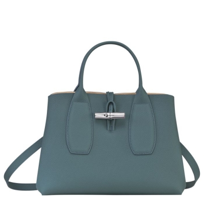 Women's Longchamp Roseau M Top-handle Bags Blue | 48LHKYZIA