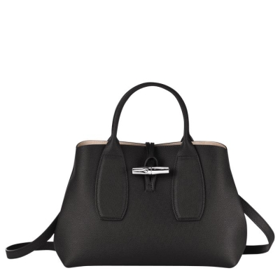 Women's Longchamp Roseau M Top-handle Bags Black | 51UFKYCOJ