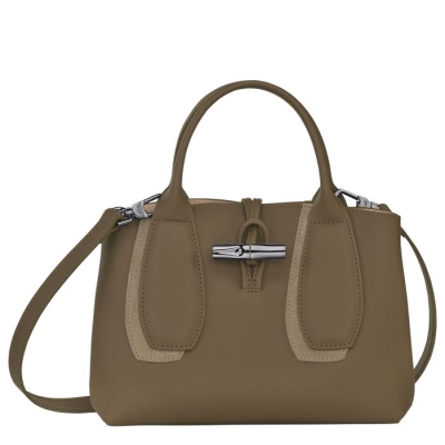 Women's Longchamp Roseau Shadow S Top-handle Bags Brown | 68PYHUZFE